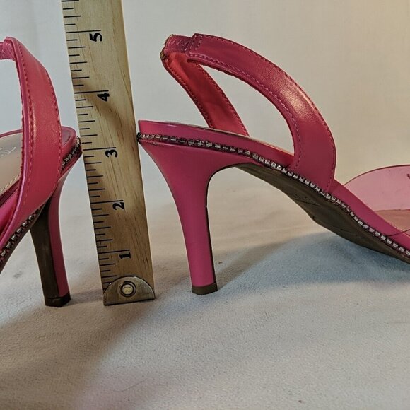 Juicy Couture Hot Pink Rhinestone Heels Clear 3" Heel Slingback Size 8 Logo Gems - Picture 15 of 16